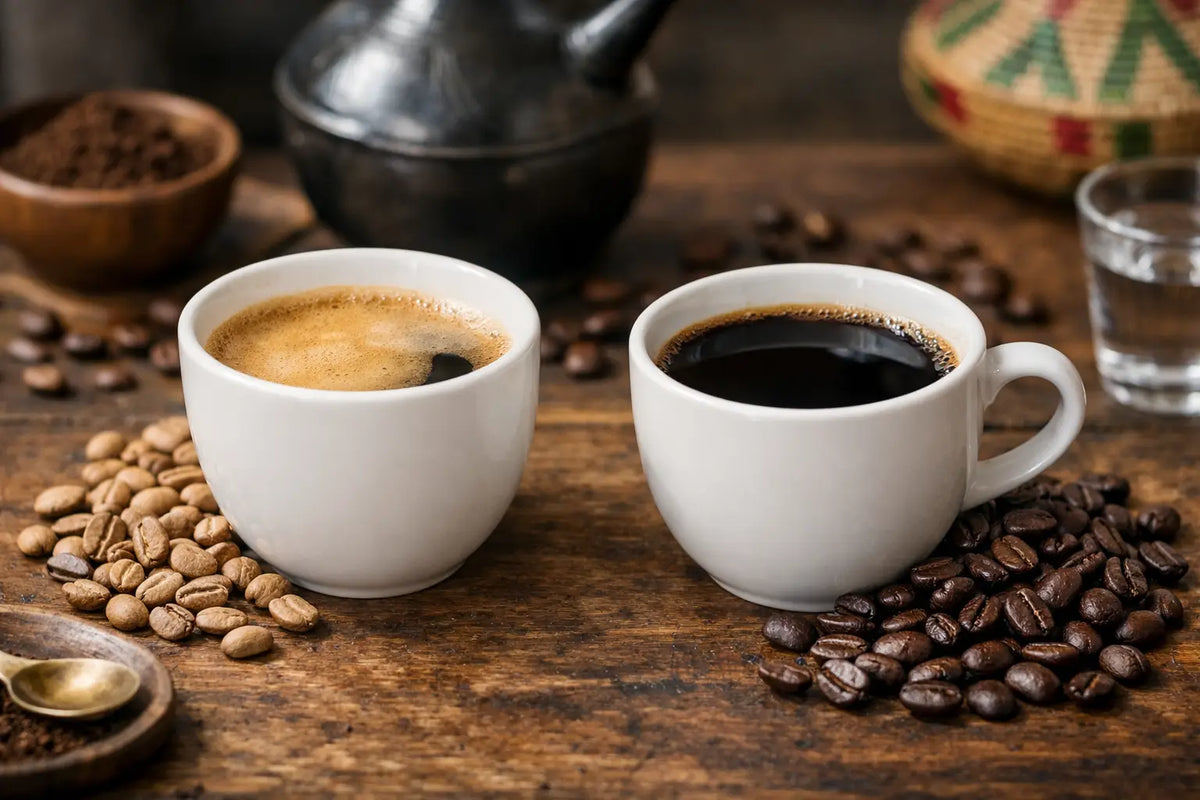 Lysristet vs mørkristet etiopisk kaffe i koppen