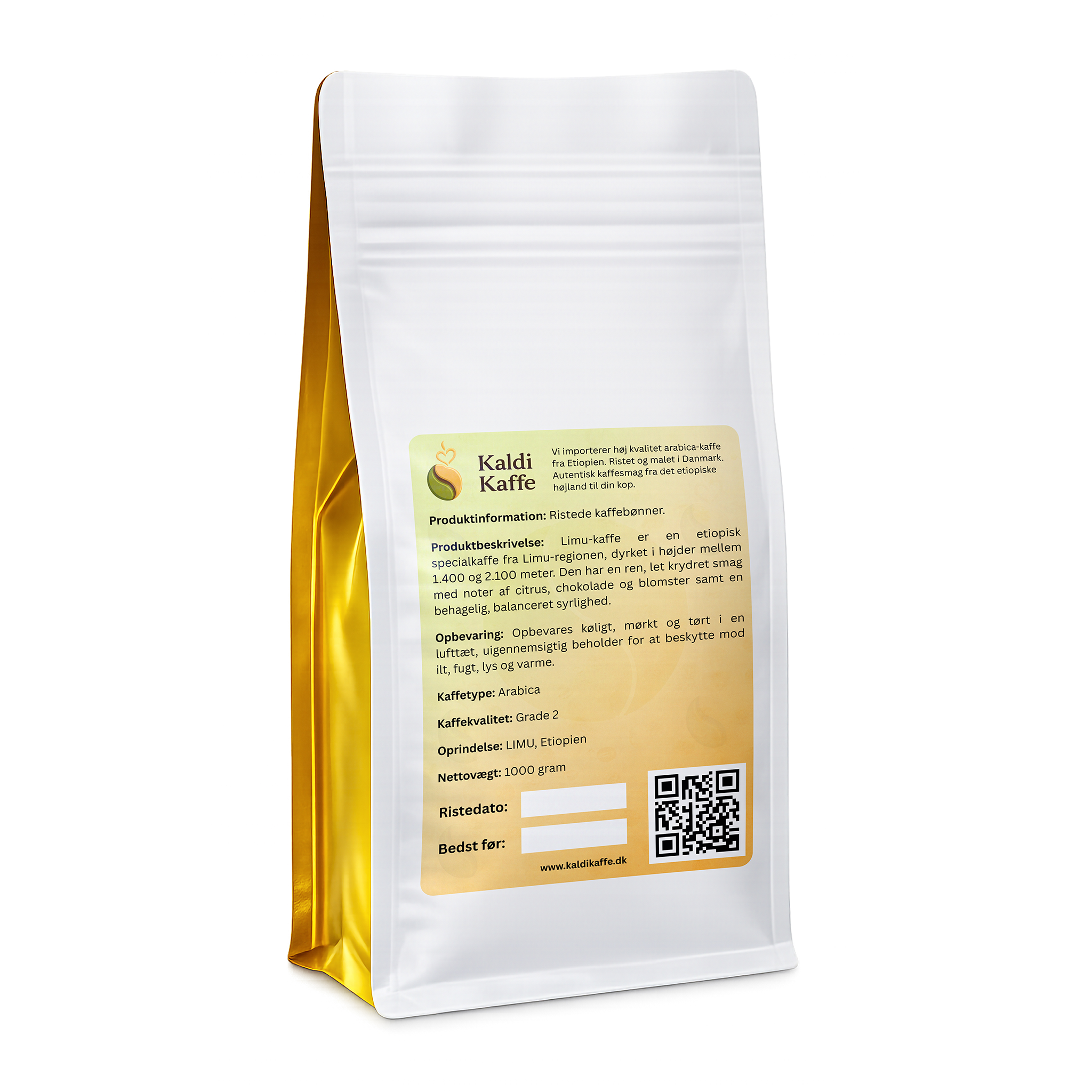 Etiopien Limu Grade 2 – 1000g Hele Arabica Kaffebønner | Friskristet Kvalitetskaffe