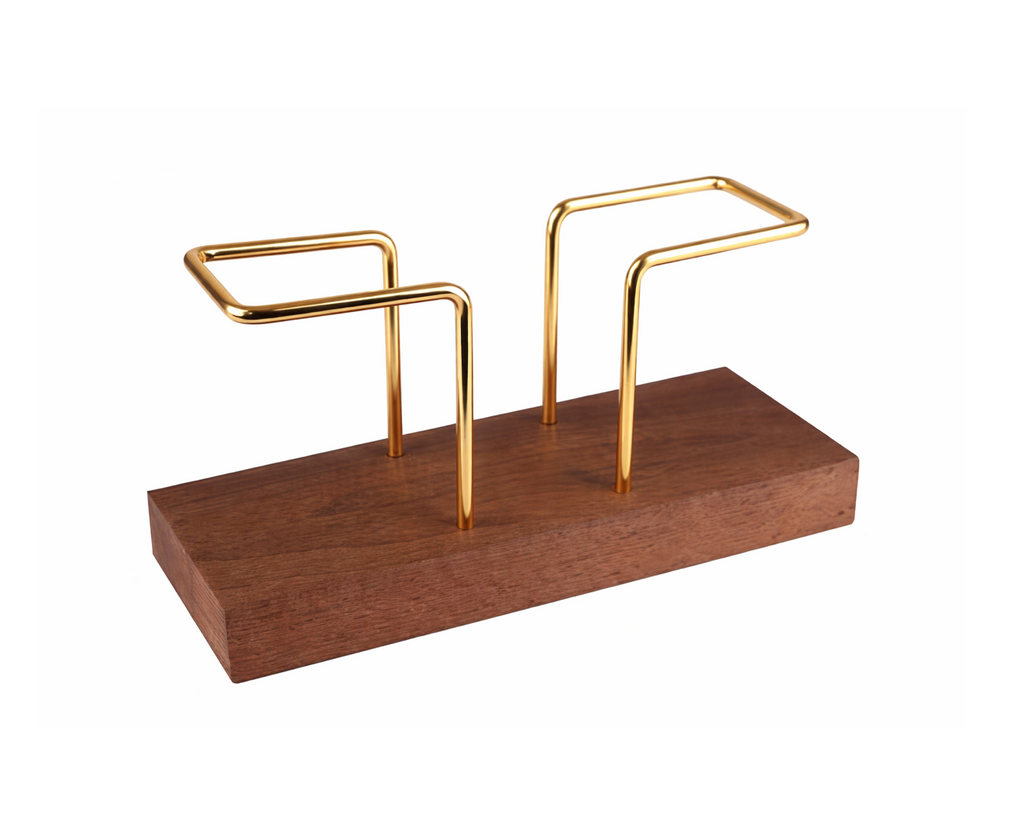 Wooden Coffee Filter Paper Holder, Portable Filter Paper Storage Stand for Table - Double Metal Holder