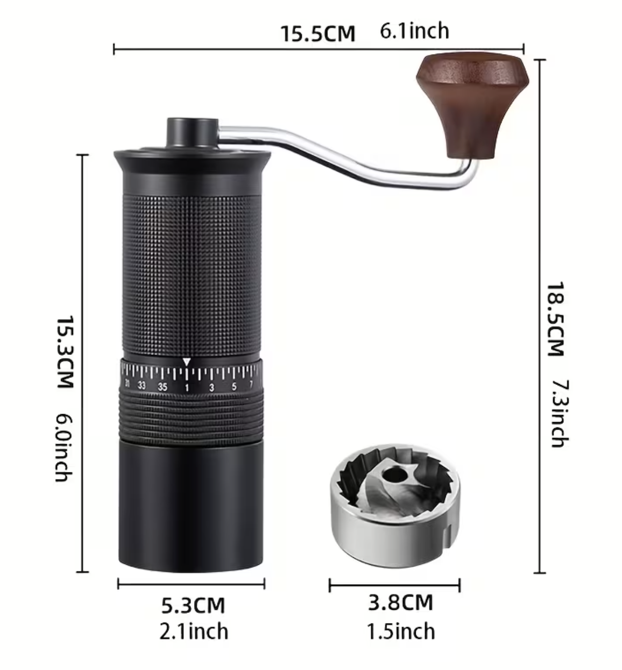 Justerbar kaffebønnekværn, manuel kaffekværn i aluminiumslegering med stålkern, holdbar til hjemme- og kontorbrug