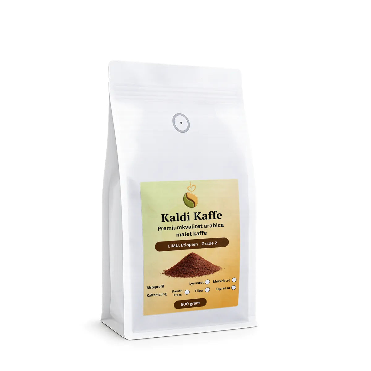 Kaldi Kaffe friskristet vasket etiopisk Limu Grade 2 Arabica specialkaffe, malet kaffe fra Etiopien, 500g