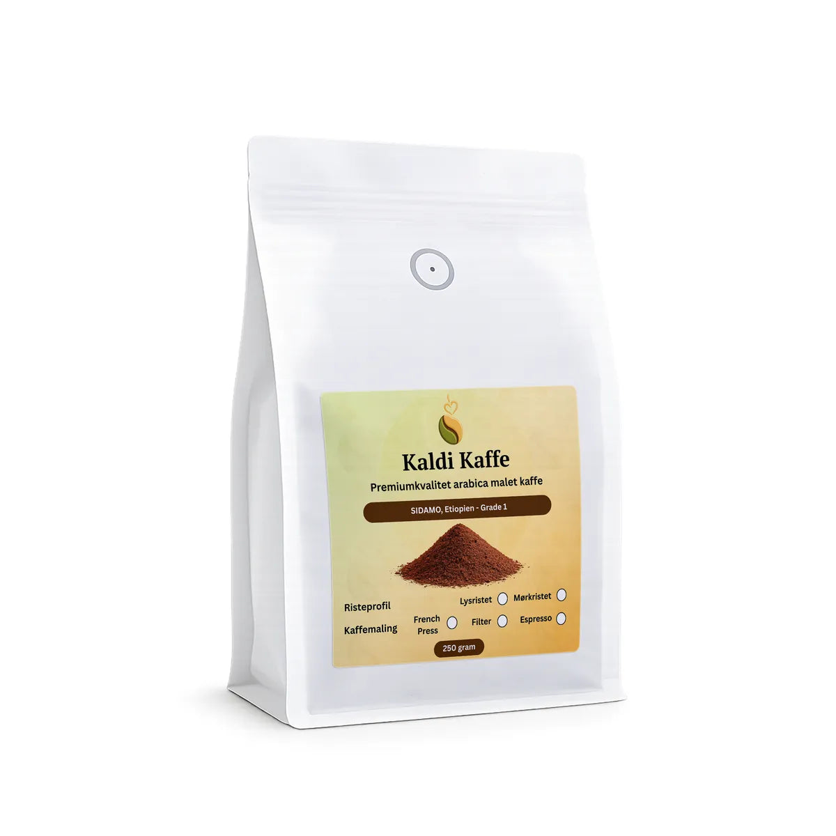 Kaldi Kaffe friskristet naturligt tørret etiopisk Sidamo Grade 1 Arabica malet kaffe, specialkaffe fra Etiopien, 250g