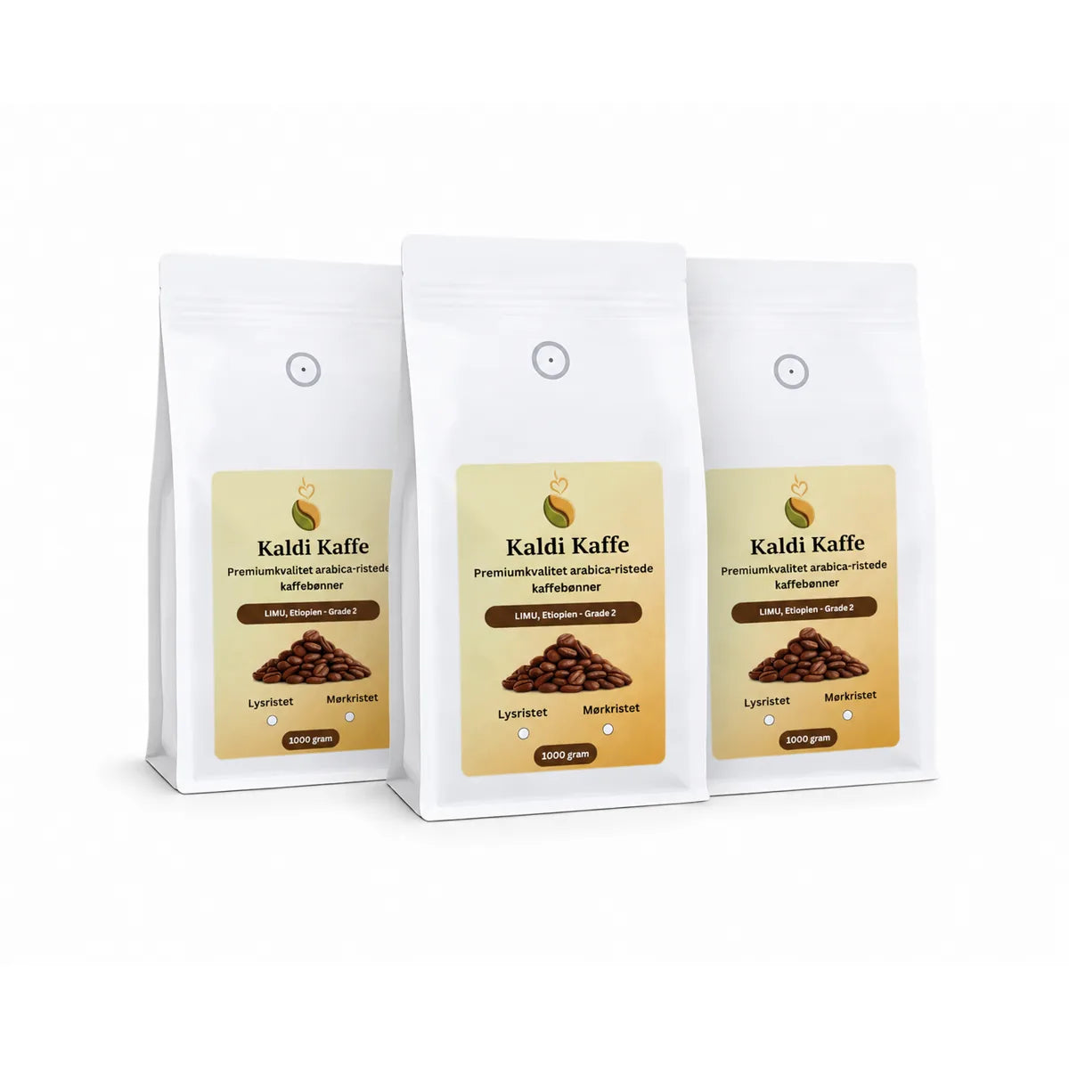 Kaldi Kaffe LIMU Etiopien Grade 2 single origin ristede arabica specielle kaffebønner 3 kg pakke med tre poser á 1kg premium kaffe.